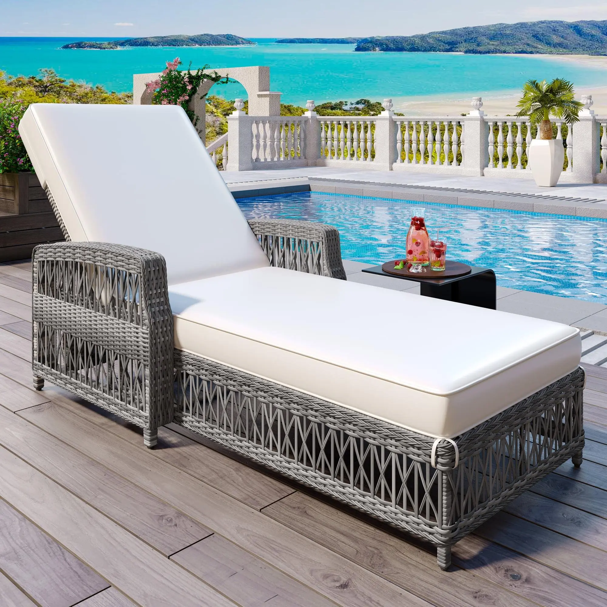 Hotel poolside lounger with premium outdoor cushion