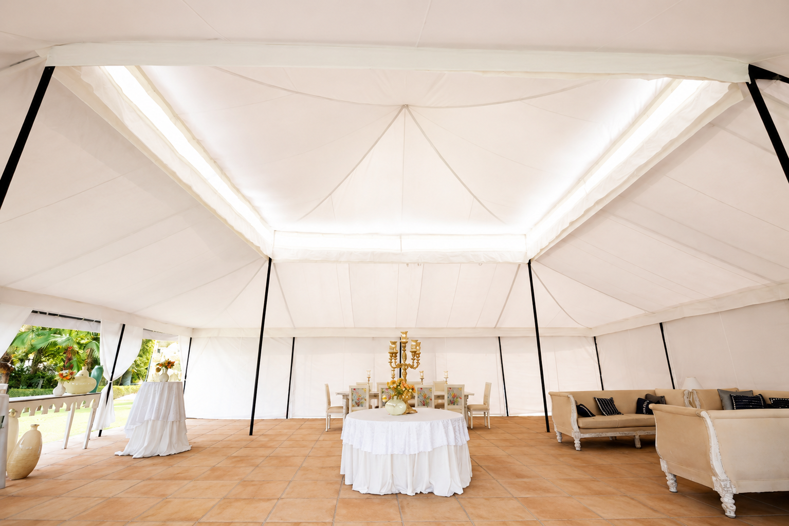 Luxury tent interior with elegant hospitality finishing