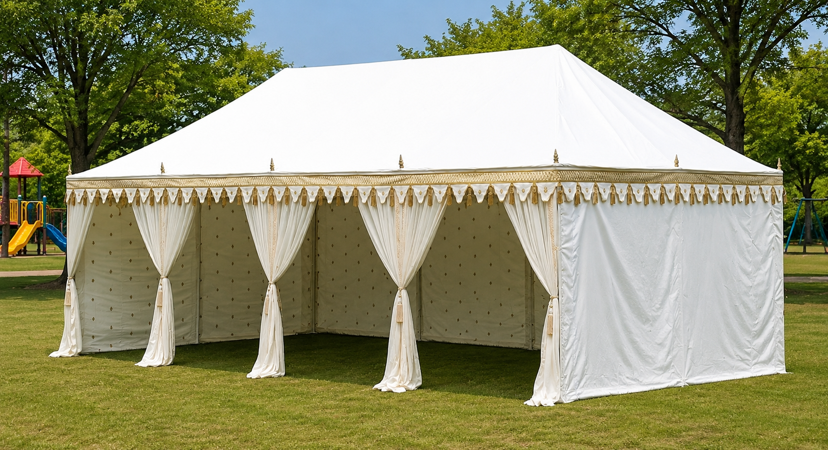 White Maharaja tent with handcrafted royal interior